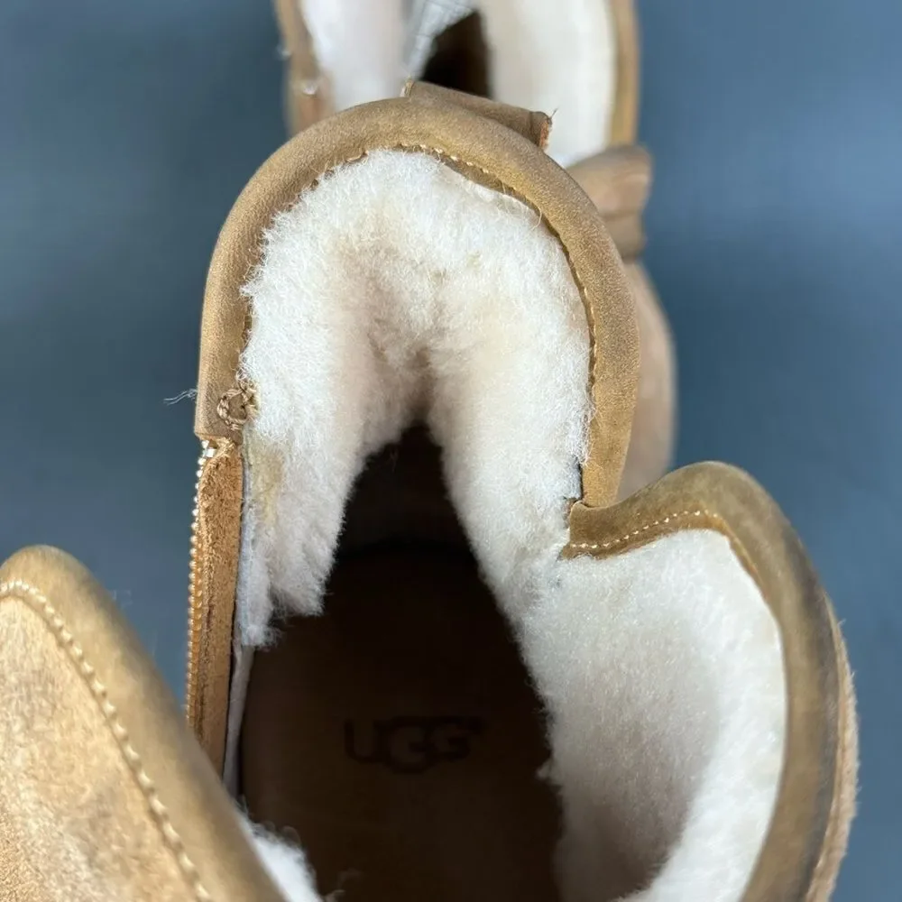 UGG Cam II Suede Sheepskin Clog Heel Ankle Booties Chestnut womens size 10